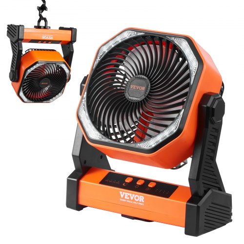 VEVOR Ventilador Portátil USB Recargable de 219 mm con Luces LED Ventilador de Escritorio Pequeño con Batería Giratorio Silencioso Ajustable de 4 Velocidades para Dormitorio, Viajes, Camping