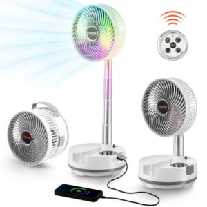 VEVOR Ventilador Oscilante Plegable y Recargable, 3 en 1, con Pilas y con Control Remoto, Silencioso, para Escritorio o Mesa, 8 Velocidades, Rotación Automática de 90 Grados, 200 x 200 x 580 mm