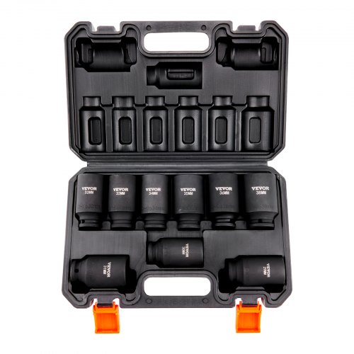VEVOR Juego de Vasos de Impacto 1/2" Juego de Vasos de Impacto Métricos 9 piezas 29-38 mm Acero de Aleación CR-Mo Dureza HRC 42-48 con Estuche de Transporte para Reparación Automática