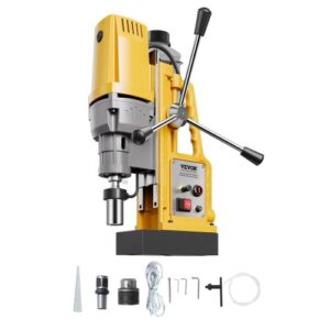 VEVOR 1400 W Taladro Magnético, Taladro de Columna Magnético Portátil de 13000 N, Diámetro de Perforación de 50 mm Velocidad Variable de 0 a 750 RPM, para Mejoras Industriales y del Hogar, Amarillo