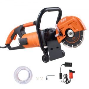 VEVOR Sierra Eléctrica para Hormigón 180mm 2000W Sierra Circular de Alta Potencia Profundidad de Corte de 63 mm Sierra de Disco Húmeda/Seca con Tubería de Agua Bomba de Agua Hoja para Piedra Ladrillo