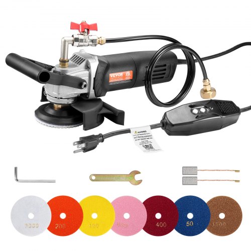 Pulidora húmeda VEVOR de 800 W, amoladora de hormigón de 4" con 6 velocidades variables y 7 kits de pulido, máquina amoladora húmeda para mármol, granito, piedra, roca, baldosas, equipada con un interruptor GFCI (1000-4000 RPM)