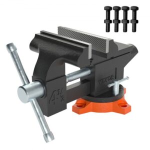 VEVOR Tornillo de Banco de Trabajo Hierro Fundido Tornillo de Banco con Yunque de 4,8x4,3 cm Base Giratoria de 240° Abrazadera de Banco Ancho de Mandíbula de 11,5 cm para Carpintería Conducto de Corte