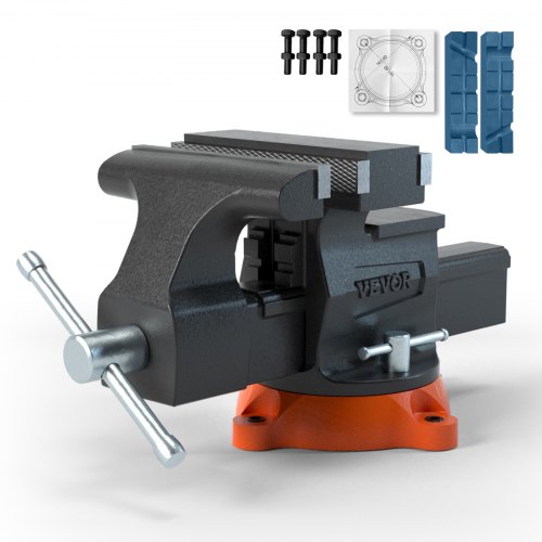 VEVOR Tornillo de Banco de Trabajo Hierro Fundido Tornillo de Banco con Yunque de 7,2x7,7 cm Base Giratoria de 360° Abrazadera de Banco Ancho de Mandíbula de 16,5 cm para Carpintería Conducto de Corte