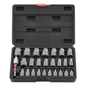 VEVOR Juego de Extractor de Tornillos Dañados 27 Piezas, Removedor de Pernos, de Cabeza Hexagonal, con Adaptadores y Caja de Almacenamiento, Herramientas para Sacar Tornillos Rotos Oxidados Pintados