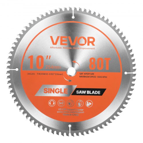 VEVOR Hoja de Sierra Circular, 254 mm de Diámetro, 80 Dientes Afilados de Aleación, 15,875 mm de Mandril, Acabado Fino, Hoja de Corte de Aluminio con Rejillas de Ventilación que Reducen el Ruido