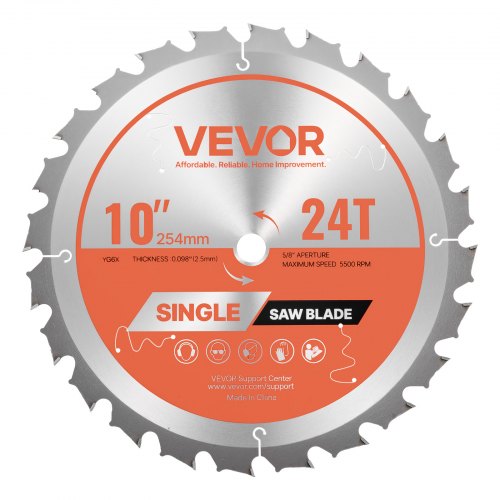 VEVOR Hoja de Sierra Circular, 254 mm de Diámetro, 24 Dientes Afilados de Aleación, 15,875 mm de Mandril, Acabado Fino, Hoja para Cortar Madera con Rejillas de Ventilación que Reducen el Ruido