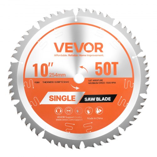 VEVOR Hoja de Sierra Circular, 254 mm de Diámetro, 50 Dientes Afilados de Aleación, 15,875 mm de Mandril, Acabado Fino, Hoja para Cortar Madera con Rejillas de Ventilación que Reducen el Ruido