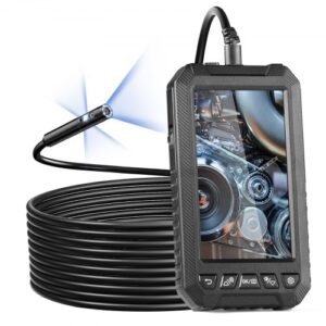 Cámara endoscópica VEVOR con luz, boroscopio industrial de triple lente, cámara de inspección de 5" con pantalla 1080P, 8 + 2 luces, cámara serpiente impermeable IP67 para automoción, plomería (cable de 16,4 pies, tarjeta de 32 GB)
