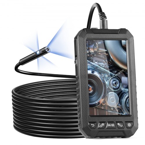 Cámara endoscópica VEVOR con luz, boroscopio industrial de triple lente, cámara de inspección de 5" con pantalla 1080P, 8 + 2 luces, cámara serpiente impermeable IP67 para automoción, plomería (cable de 16,4 pies, tarjeta de 32 GB)