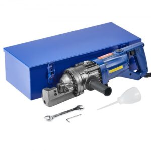 VEVOR Cortadora de Varillas de Refuerzo Hidráulica Eléctrica, 1000 W, hasta 4-16 mm en 2 Segundos, Acero de Alta Potencia con Caja de Herramientas y Lata de Aceite, Negro y Azul, 460 x 270 x 115 mm