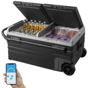 Nevera portátil de compresión 95L de doble zona con ruedas y asa – 12V para coche, camión y camping