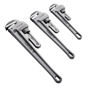 VEVOR Juego de Llaves para Tubos Rectos de Aluminio 3 Piezas 10" 14" 18" Llave de Plomería Ajustable con Mandíbula de Alta Resistencia Mango Ergonómico Diseño Colgante para Tuberías de Agua