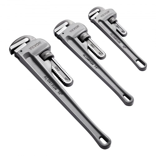 VEVOR Juego de Llaves para Tubos Rectos de Aluminio 3 Piezas 10" 14" 18" Llave de Plomería Ajustable con Mandíbula de Alta Resistencia Mango Ergonómico Diseño Colgante para Tuberías de Agua