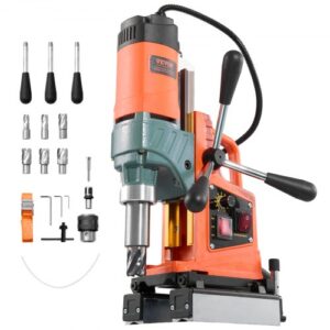VEVOR Taladro Magnético de 1400 W, Diámetro de Perforación de 50 mm, Dirección Reversible, Velocidad de 0 a 850 RPM, Taladro Magnético con 6 Brocas para Bricolaje Industrial y Doméstico, Naranja