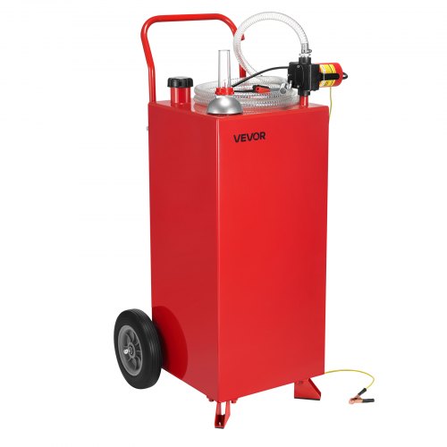 VEVOR Tanque de Combustible, Tanque Portátil 136,38 L Caudal Máximo de 32 L/min con Bomba Eléctrica, 2 Ruedas y 3 m Manguera Contenedor de Gasolina y Diésel para Autos, Cortacéspedes, Botes, Rojo