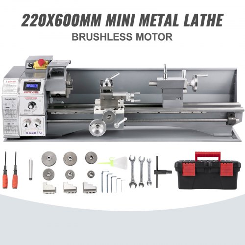 VEVOR Torno para Metal 750 W 22x60 cm para Taladrado de Torneado en Contracara
