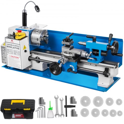 VEVOR Torno de fresado de precisión 180x350 mm Velocidad variable 50-2500 rpm Mini kit de torno de metal con lámpara móvil Motor de 550 W Máquina resistente para trabajos de precisión Trabajo en fábri