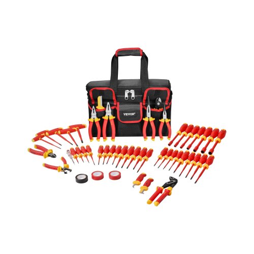 VEVOR Juego de Destornilladores Aislados, Eléctricos Profesionales, 50 uds, Herramienta de Electricista Aislada de 1000 V, con Puntas Magnéticas, Llave Hexagonal con Mango en T, 450x260x265 mm