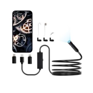 VEVOR Cámara Endoscópica, Boroscopio HD 1920P para Android e iOS, con 8 Luces LED, Cable Semirrígido de 3 m, Zoom 2X, Impermeable IP67, para Automóviles y Plomería, 3000 x 18 x 10 mm, 3 en 1