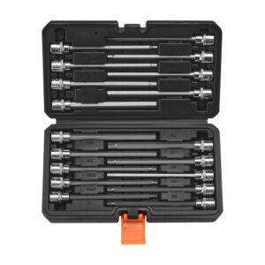 VEVOR 18 PCS Juego de Dados Hexagonales Extralargos con Punta Allen, Accionamiento de 3/8", Acero de Aleación S2 y Acero Cr-V, SAE Estándar y Métrico, con Estuche de Almacenamiento, para Mecánicos