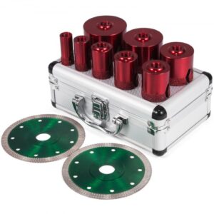 VEVOR Juego de Sierra Perforadora de Diamante, Brocas para Taladro de 20/25/32/35/40/50/60/68 mm y Rosca M14, Brocas 10 Piezas, Brocas para Material Duro, con Guía de Agujero para Sierra