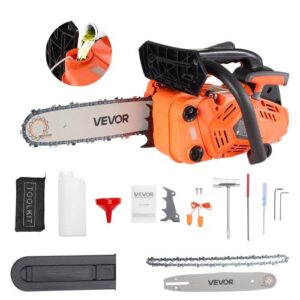 VEVOR Motosierra de Gasolina de 305 mm, Motosierra de Gasolina de 25 cc, 1,02 HP con Mango Antideslizante, Doble Depósito de Combustible, Ideal para Cortar Madera, Podar Árboles y Limpiar Terrenos
