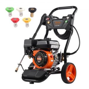 VEVOR Lavadora de Alta Presión a Gas Vertical 3950 PSI 2,6 GPM Limpiador de Alta Presión 10 L/min con Bomba de Cobre, Pistola Rociadora, Varilla de Extensión, 5 Boquillas para Casas, Vehículos