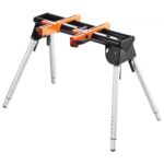VEVOR Soporte para Sierra Ingletadora de Acero con Abrazaderas de Soporte de Montaje de Una Pieza Carga de 149,7kg Altura Ajustable de 739-835 mm, Soporte para Sierra Ingletadora Portátil y Plegable