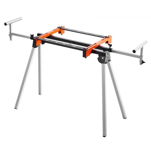 VEVOR Soporte para Sierra Ingletadora de Acero con Abrazaderas de Soporte de Montaje de Una Pieza Carga de 136,1 kg Altura y Longitud Ajustables, Soporte para Sierra Ingletadora Portátil y Plegable