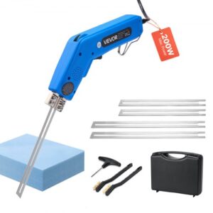 VEVOR Cortador de Espuma Eléctrico con Cuchillo Caliente 200 W, Cortadora Poliestireno 50 a 500 °C con Cuchillas de 150 mm y 200 mm para Tableros KT, Polietileno, Esponja, con Caja de Herramientas