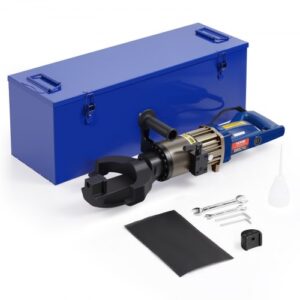 VEVOR Dobladora de Varillas de Refuerzo Hidráulica Eléctrica, 1500 W, hasta 12-22 mm en 4 Segundos, Acero de Alta Potencia con Caja de Herramientas y Lata de Aceite, Negro y Azul, 630 x 170 x 220 mm