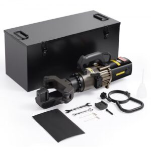 VEVOR Dobladora de Varillas de Refuerzo Hidráulica Eléctrica, 2000 W, Dobla hasta 20-32 mm en 5 Segundos, Acero de Alta Potencia con Caja de Herramientas y Lata de Aceite, Negro, 640 x 220 x 250 mm