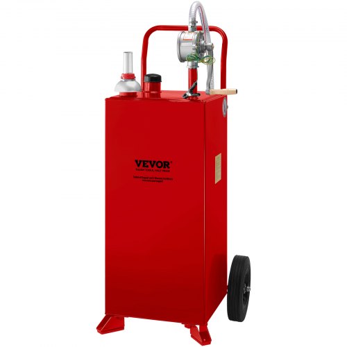 VEVOR Tanque de combustible 30 galones con 2 ruedas bomba de transferencia manual contenedor de combustible diesel de gasolina para automóviles, cortadoras de césped, vehículos, barcos, rojo