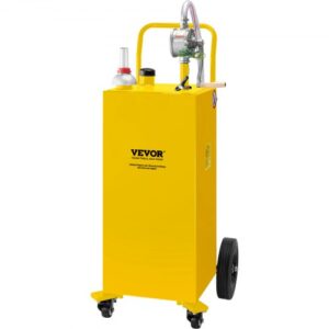 VEVOR Carro de combustible Tanque de almacenamiento de gasolina de 30 galones con 4 ruedas bomba de transferencia manual para automóviles, cortadoras de césped, vehículos todo terreno, barco, amarillo