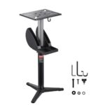 VEVOR Soporte para Amoladora de Banco, Pedestal de Suelo con Tornillo de Banco y Placa de Montaje, con Compartimento para Muelas Abrasivas y Base de Hierro Fundido Resistente, 370 x 370 x 900 mm