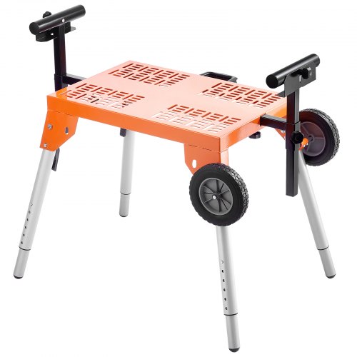 VEVOR Soporte para Sierra Ingletadora de Acero con Tablero y Ruedas, Capacidad de Carga de 149,7 kg,  Altura y Longitud Ajustables, Soporte Portátil Compacto y Plegable para Sierra Ingletadora