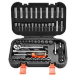 VEVOR Juego de Llaves de Vaso 70 uds, con Llaves de Trinquete, Accionamiento 6,4 mm, SAE y Métricas, con Puntas y Accesorios, Estuche de Almacenamiento, Acero de Aleación CR-V, 257 x 172 x 57 mm