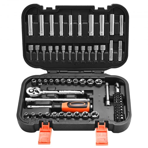 VEVOR Juego de Llaves de Vaso 70 uds, con Llaves de Trinquete, Accionamiento 6,4 mm, SAE y Métricas, con Puntas y Accesorios, Estuche de Almacenamiento, Acero de Aleación CR-V, 257 x 172 x 57 mm