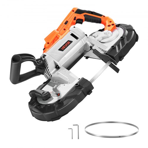 VEVOR Sierra de Cinta Portátil, Corte Profundo de 127 mm 360 W Motor sin Escobillas Sierra de Cinta Inalámbrica y Compacta con Ganchos, Velocidad Variable de 0-120 m/min para Cortar Metal y Madera