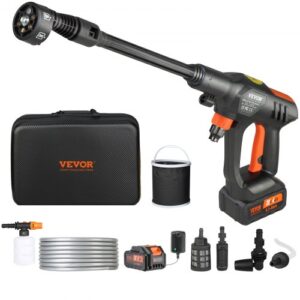 VEVOR Lavadora de Alta Presión con Batería Inalámbrica 21V Limpiador Portátil de Alta Potencia 652PSI 50bar Lavadora Eléctrica 4L/min Cargador de Batería de 4,0Ah para Limpieza de Patio, Jardín, Coche