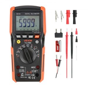 VEVOR Multímetro Digital TRMS, 6000 Cuentas, Voltímetro, Prueba de Voltaje CA/CC, Corriente, Resistencia, Capacitancia, Frecuencia, Temperatura, Continuidad, Baja Impedancia y Ciclo de Trabajo