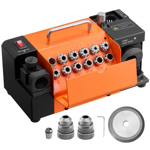 VEVOR Afilador de Brocas MR-13A de 3 a 15 mm, con Ángulo de Punta Ajustable de 95° a 135°, Alta Velocidad de 4600 RPM, con 13 Pinzas y Rueda de CBN para Talleres y Garajes, 290 x 140 x 160 mm