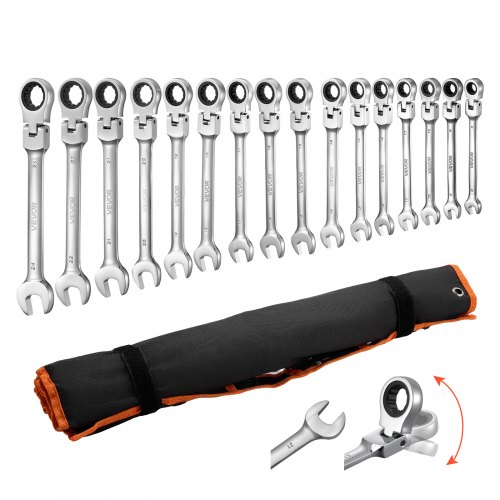 VEVOR Juego de Llaves de Trinquete 30 Unidades, Cabezas Flexibles, Llaves Combinadas con Carraca, Métrica y SAE, con Bolsa de Almacenamiento, para Bricolaje Hogar Reparaciones de Automóvil, Plateado