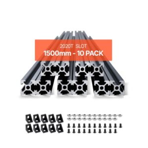 VEVOR 10 Piezas Perfiles de Extrusión de Aluminio 2020 con Ranura en T de 1500 mm, Riel Lineal Anodizado de Alta Resistencia para Impresora 3D, Máquina CNC (DIY), Grabado Láser, Color Negro