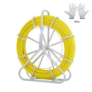 VEVOR Cinta de Fibra de Vidrio Longitud de 129,5 m 6,35 mm Tirando de Aguja Electricista de Alambre de Cable Eléctrico Extractor de Conducto Carrete de Acero de Apoyo 3 Cabezas de Tracción para Pared