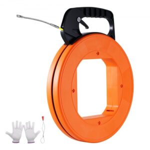 VEVOR Cinta de Pesca de 30,5 m, Diámetro de 4,23 mm, Extractor de Cables de Fibra de Vidrio con Carcasa y Mango, Herramienta Extractora de Cables para Paredes y Conductos Eléctricos, no Conductor