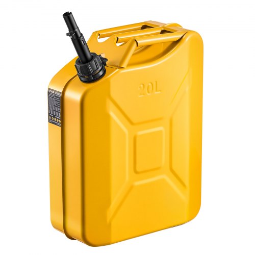 VEVOR Bidón de Gasolina de 20 L, Tanque de Combustible de Metal y PP con Pico y Asa, Caudal Máximo de 6 L/min, a Prueba de Fugas, para la Mayoría de Autos, Motocicletas, ATV, UTV, Amarillo, 1 Pieza