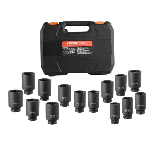 VEVOR 14 PCS Kit de Dados de Impacto de Tuercas de Eje con Estuche de Almacenamiento Kit de Dados para Tuercas de Eje Métricos de 6+12 Puntas con Impulsión de 12,7 mm para Reparación de Automóviles