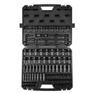 VEVOR Juego de Llaves de Vaso de 3/8" 90 Piezas SAE 1/4"-3/4" y Métricas 6-19 mm, 6 Puntas de Aleación de Acero Cr-Mo para Reparación de Automóviles con Barras de Extensión, Estuche de Almacenamiento